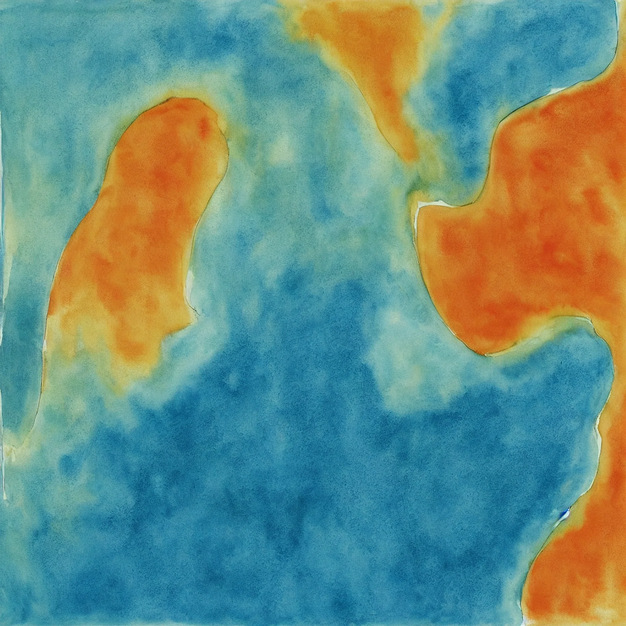 An image depicting a map with green land and blue water in between